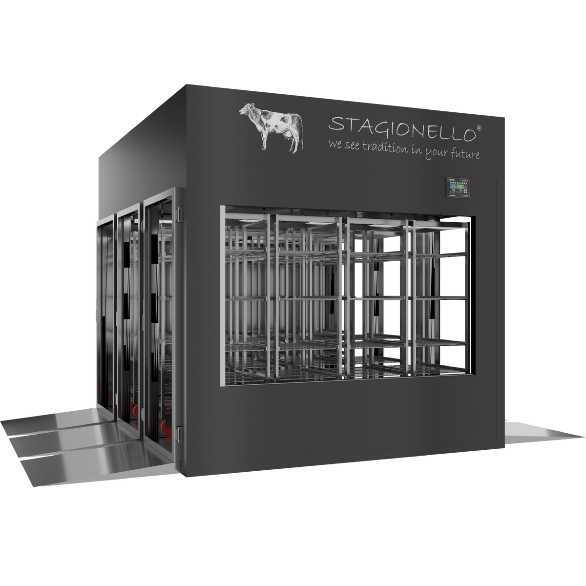MATURMEAT® 1800 kg Tunnel, colorato, porta standard, vista sinistra