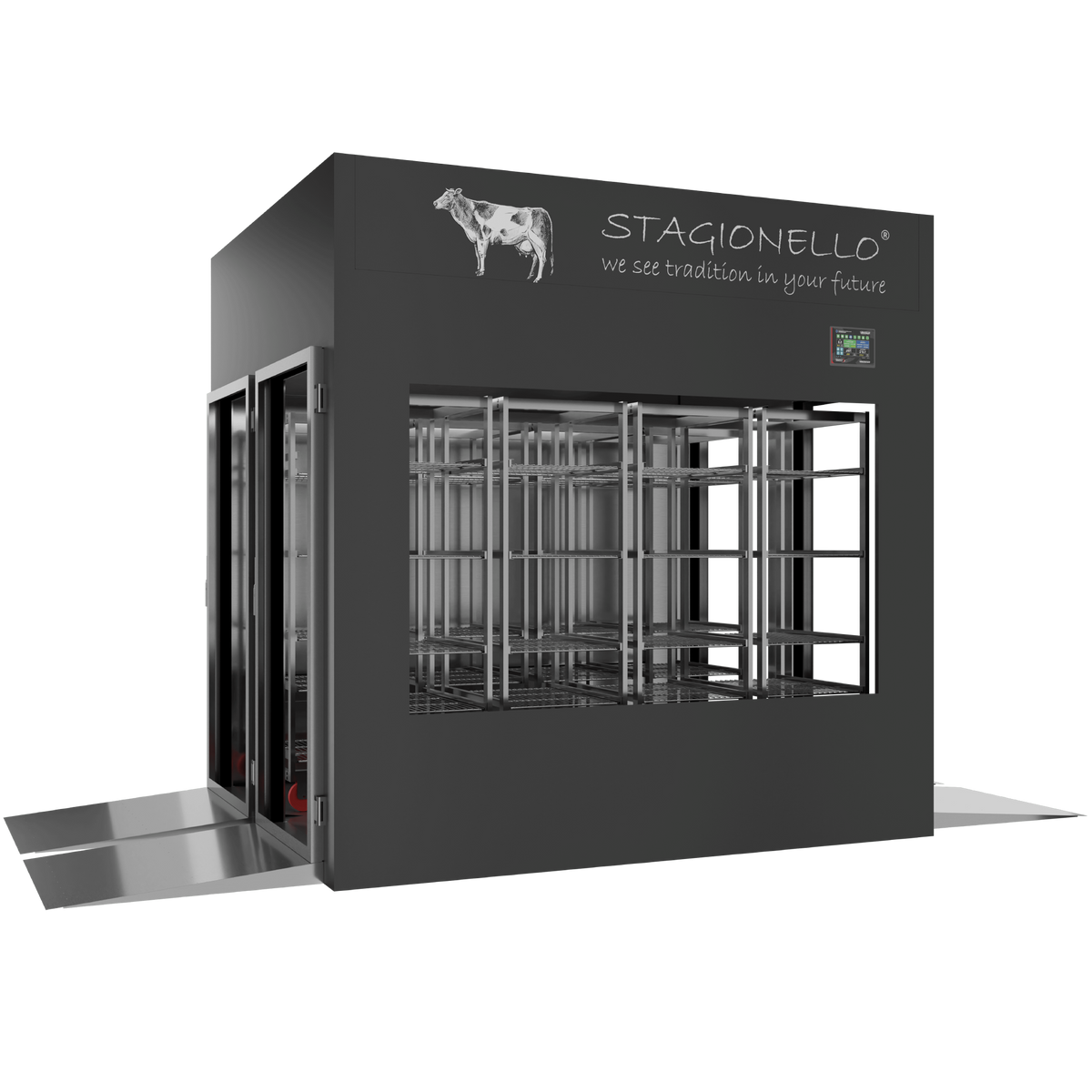 MATURMEAT® 1200 kg Tunnel, colorato, porta standard, vista sinistra