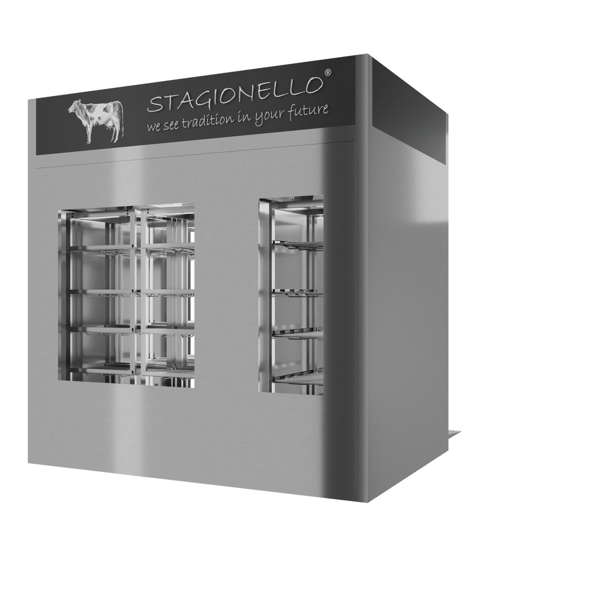 MATURMEAT® 200/600 kg Walk-in, inox, 2 vetri, vista posteriore destra