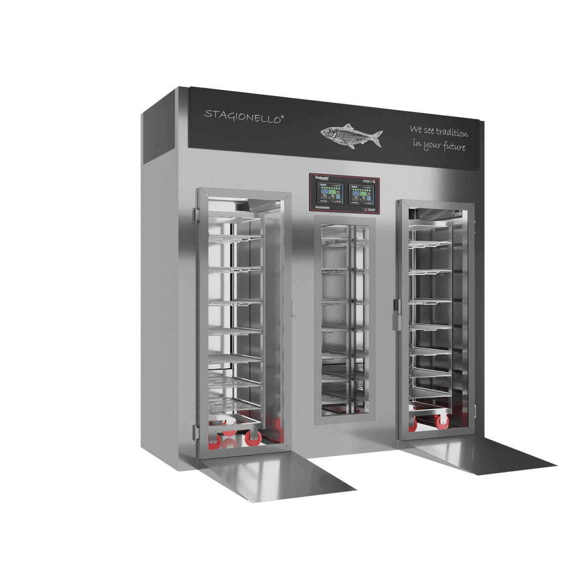 MATURFISH™ 100/300 kg Walk-in – inox, porta standard, vista sinistra