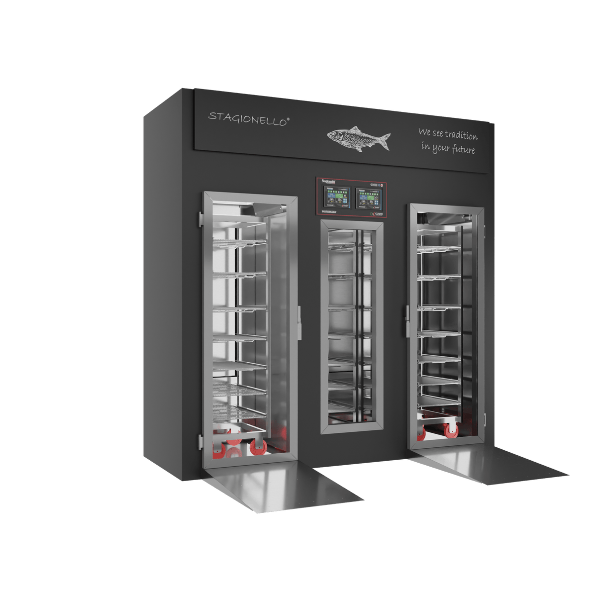 MATURFISH™ 100/300 kg Walk-in – colorato, porta standard, vista sinistra