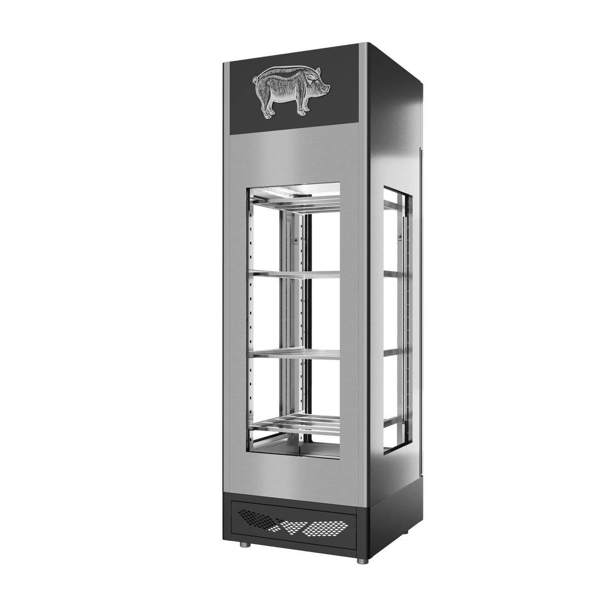 Stagionello® Salami Curing Device 100 kg – inox, 4 vetri, vista posteriore
