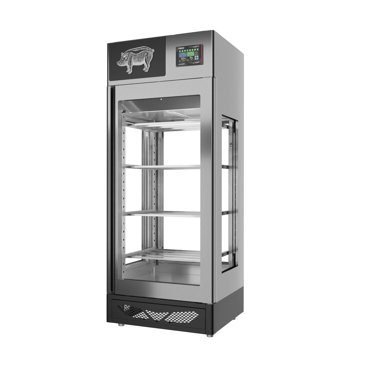 Stagionello® Salami Curing Device 150 kg – inox, 4 vetri, vista destra