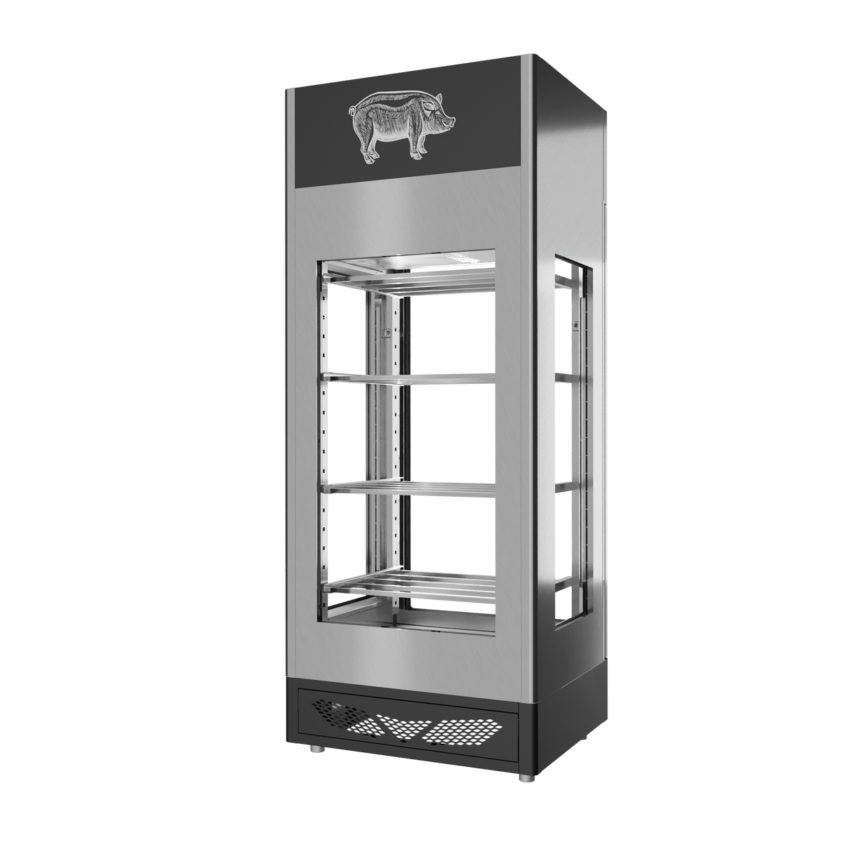 Stagionello® Salami Curing Device 150 kg – inox, 4 vetri, vista posteriore