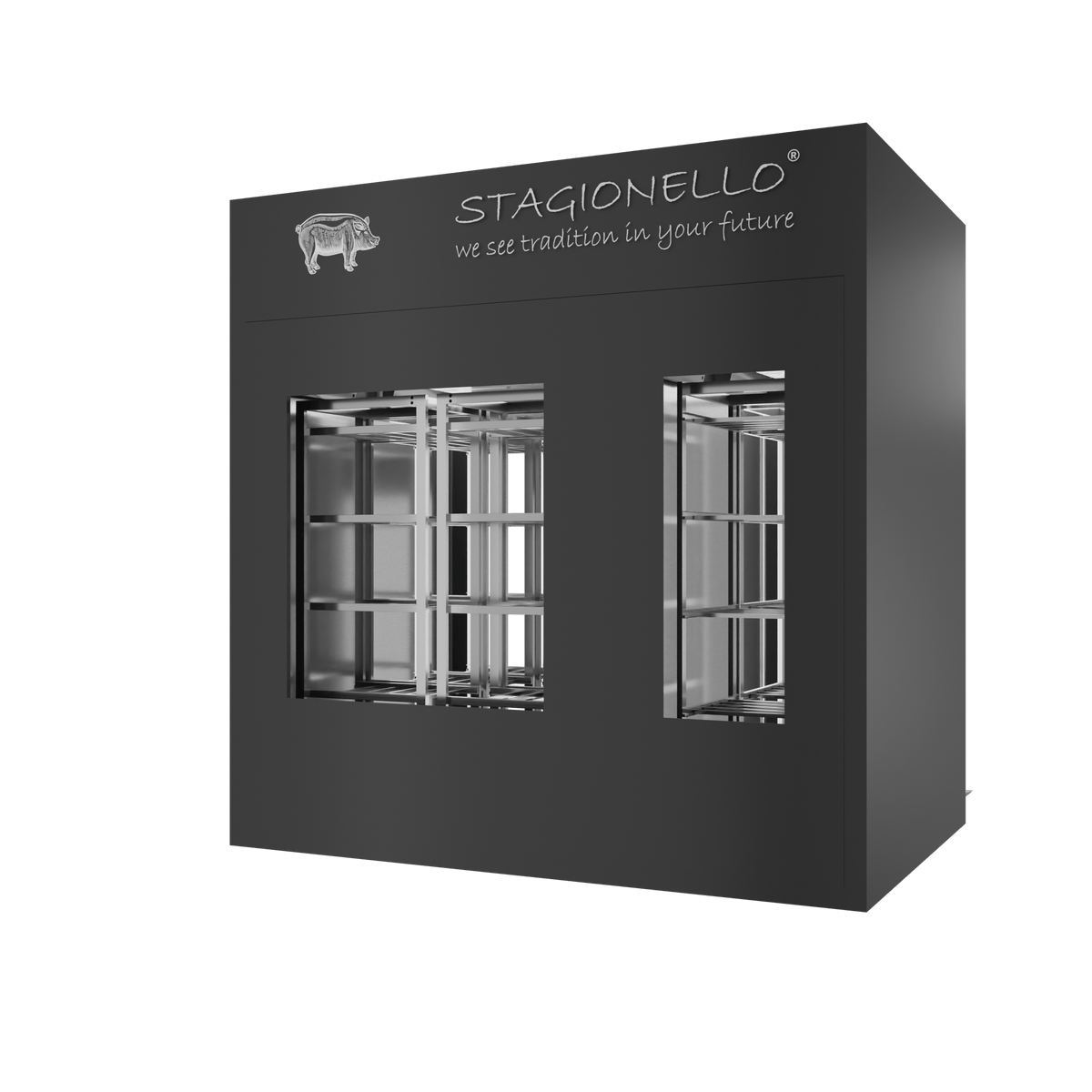Stagionello® Salami Curing Device 200/600 kg Walk-in – colorato, 2 vetri, vista posteriore