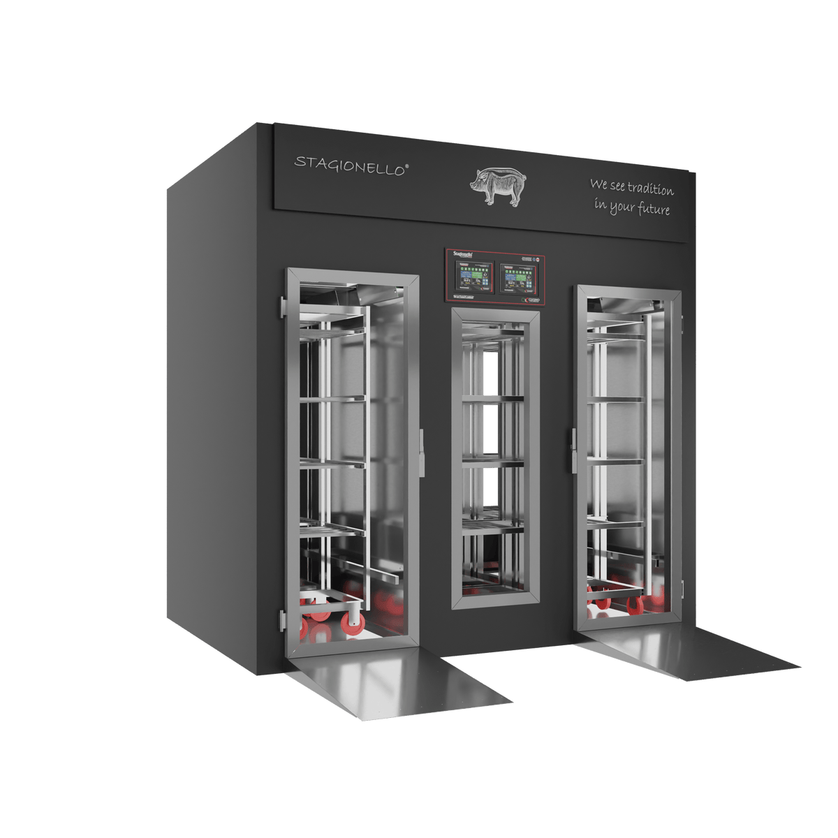 Stagionello® Salami Curing Device 200/600 kg Walk-in – colorato, 2 vetri, vista sinistra
