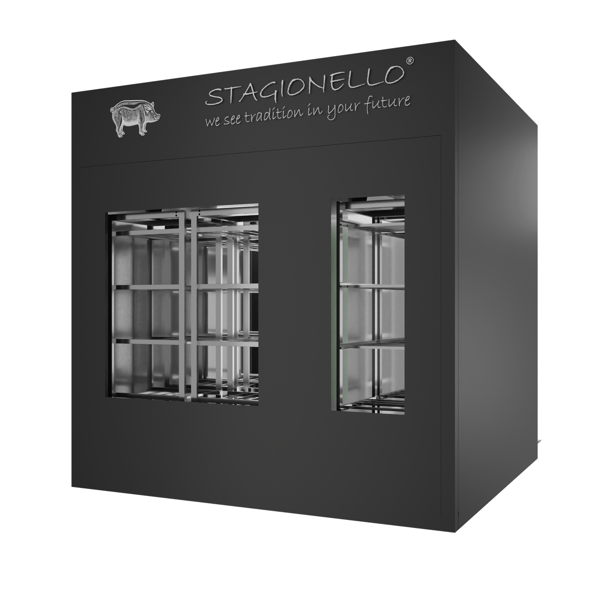 Stagionello® Salami Curing Device 300/900 kg Walk-in – colorato, 2 vetri, vista posteriore
