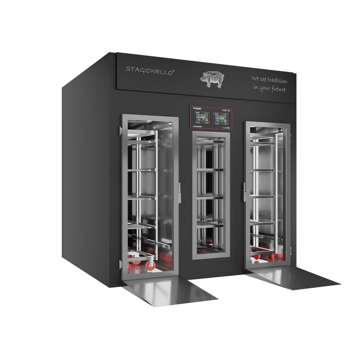 Stagionello® Salami Curing Device 300/900 kg Walk-in – colorato, 2 vetri, vista sinistra