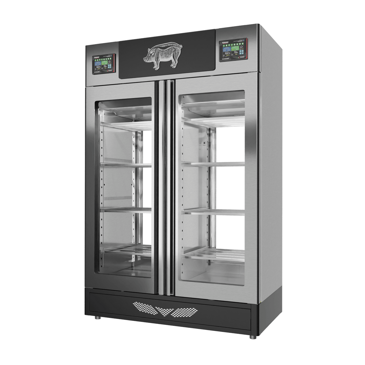 Stagionello® Salami Curing Device 100 + 100 kg – inox, 2 vetri, vista destra