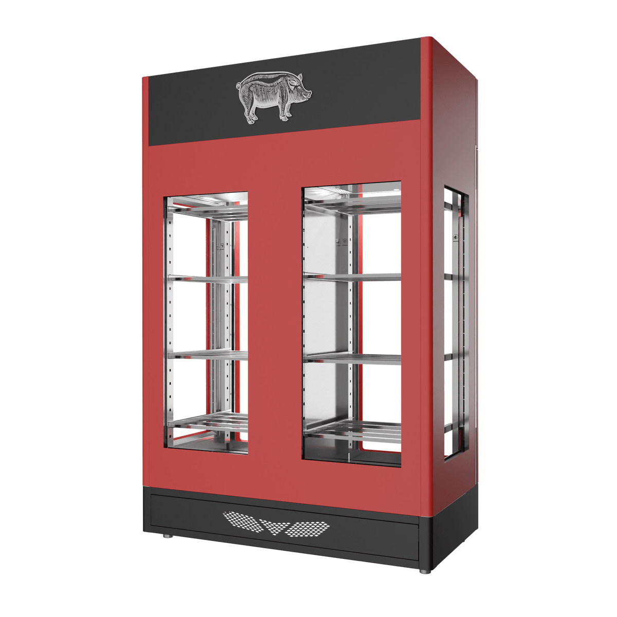 Stagionello® Salami Curing Device 100 + 100 kg – colorato, 4 vetri, vista posteriore