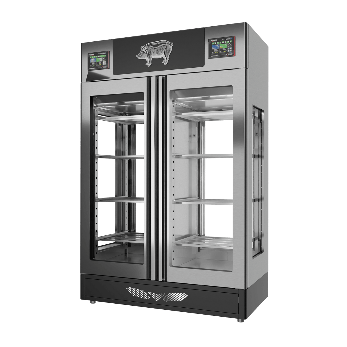 Stagionello® Salami Curing Device 100 + 100 kg – inox, 4 vetri, vista destra