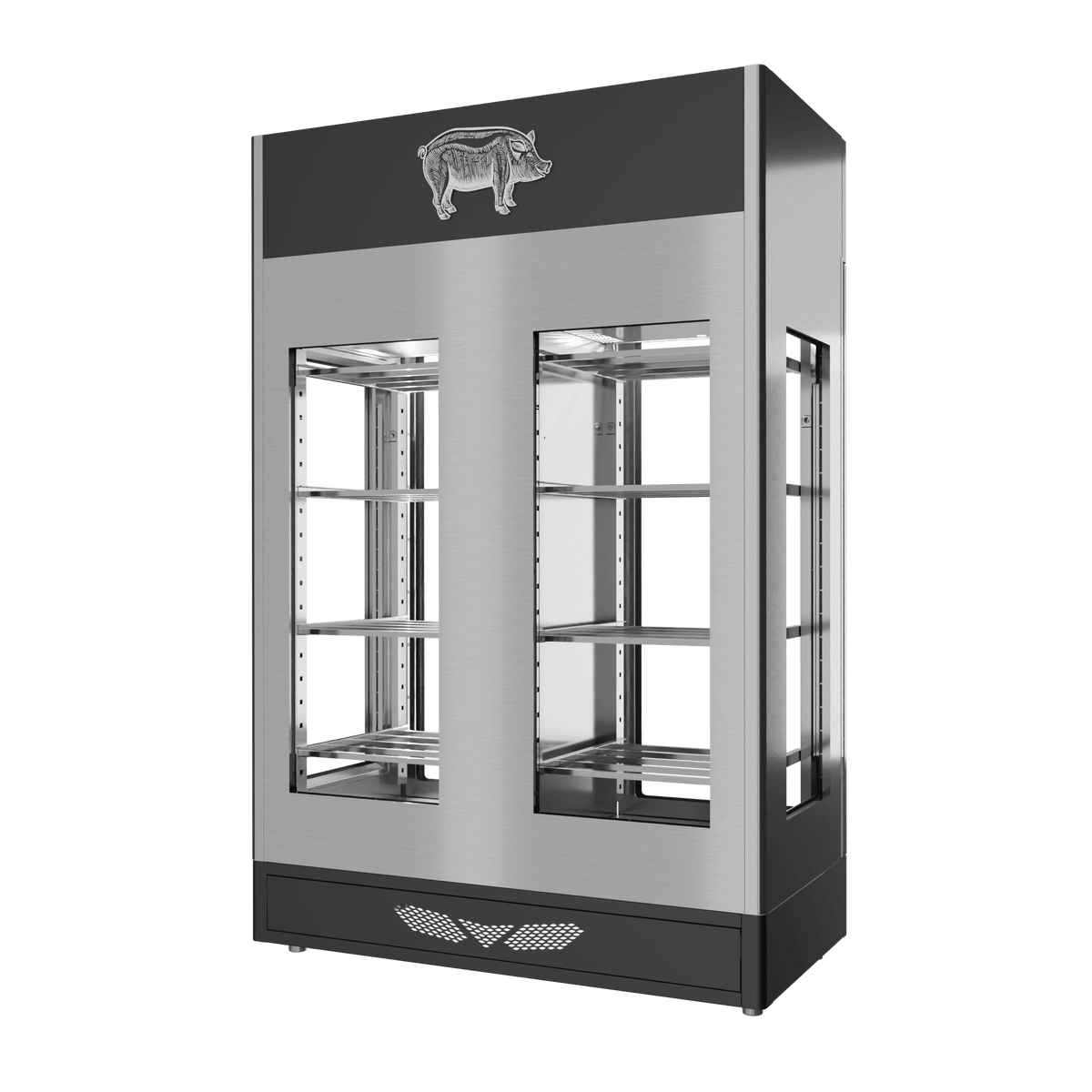 Stagionello® Salami Curing Device 100 + 100 kg – inox, 4 vetri, vista posteriore