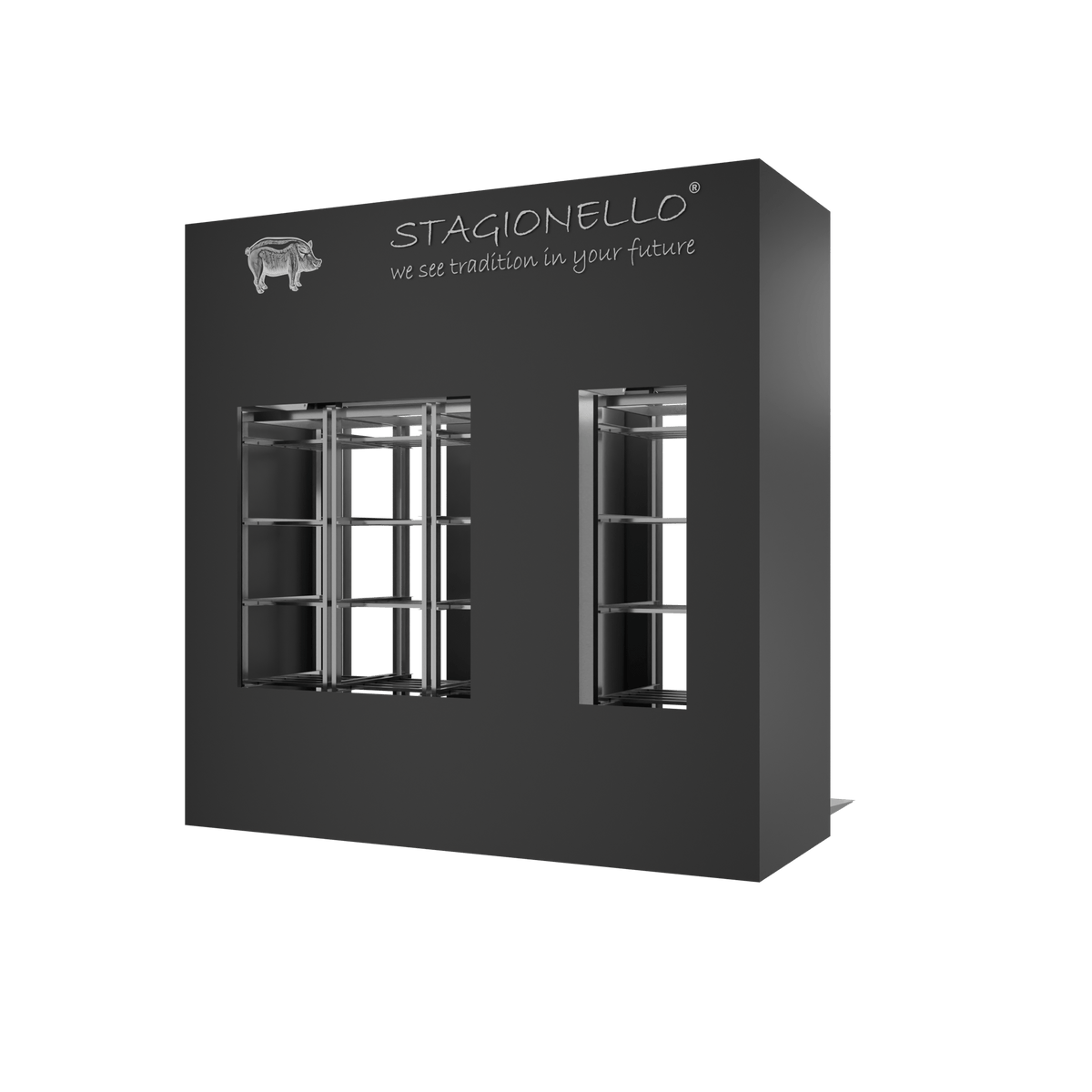 Stagionello® Salami Curing Device 100/300 kg Walk-in – colorato, 2 vetri, vista posteriore