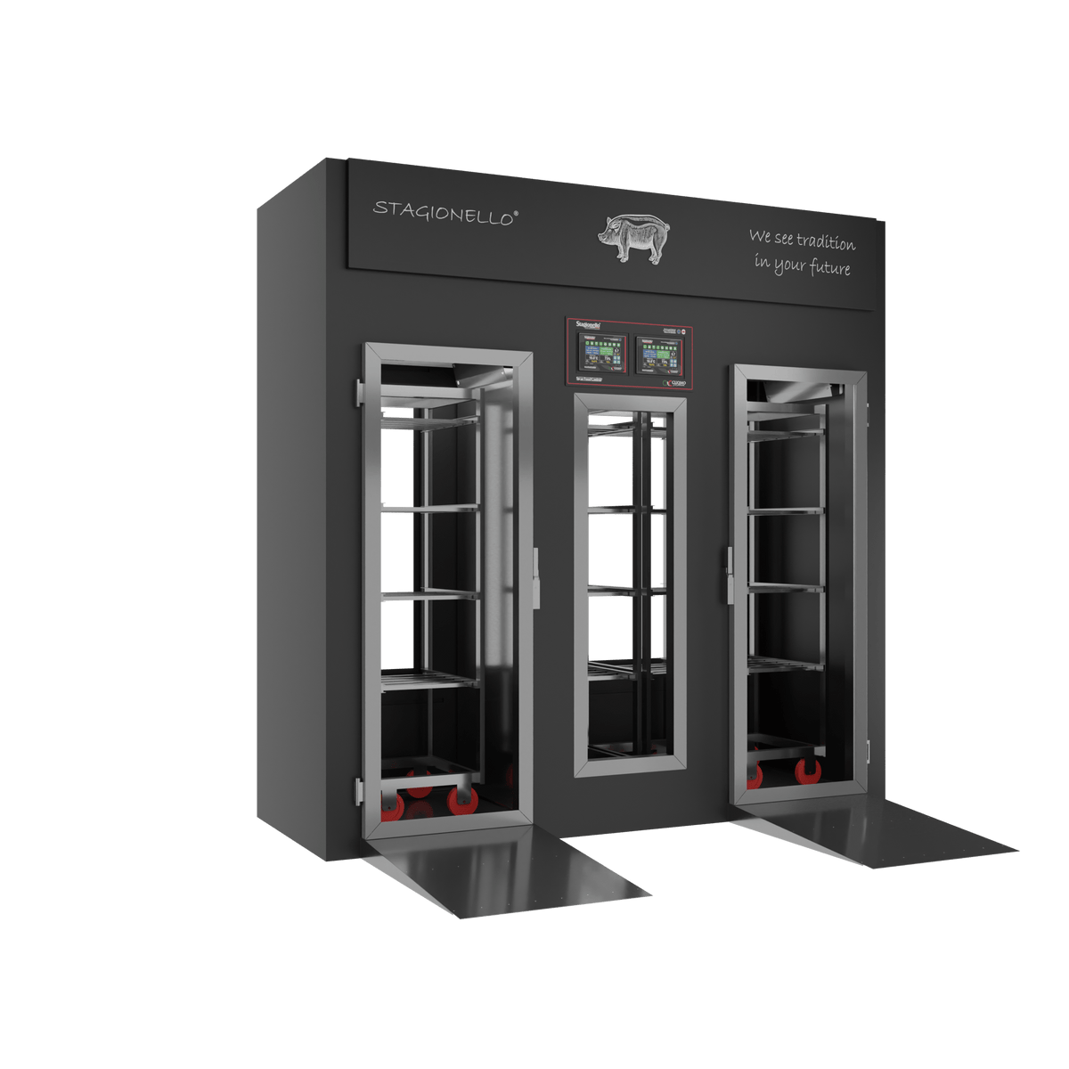 Stagionello® Salami Curing Device 100/300 kg Walk-in – colorato, 2 vetri, vista sinistra