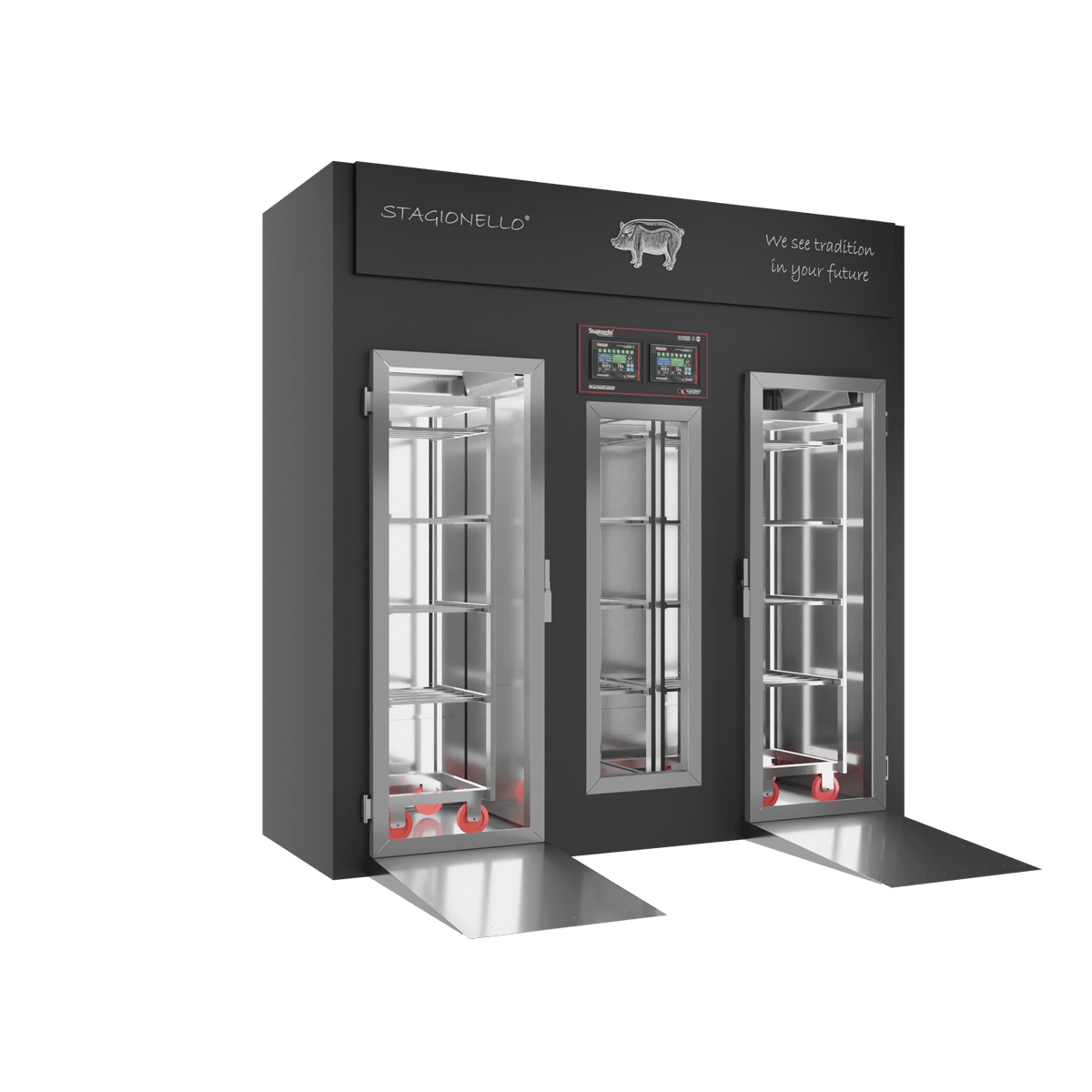 Stagionello® Salami Curing Device 100/300 kg Walk-in – colorato, 2 vetri, vista sinistra