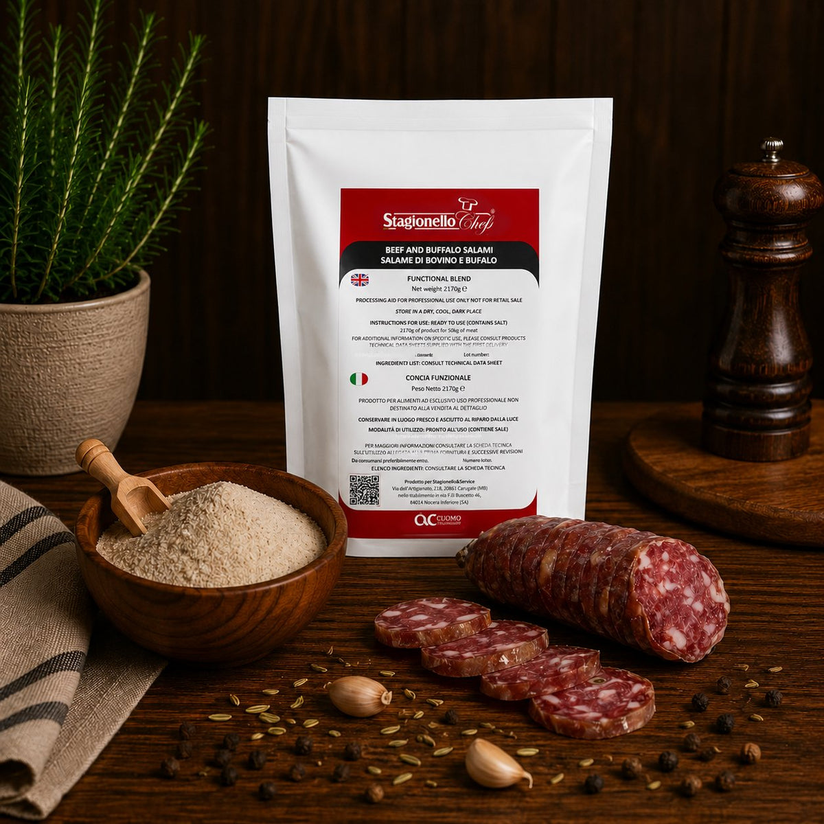 Concia funzionale per salame di bovino e bufalo Stagionello® Chef