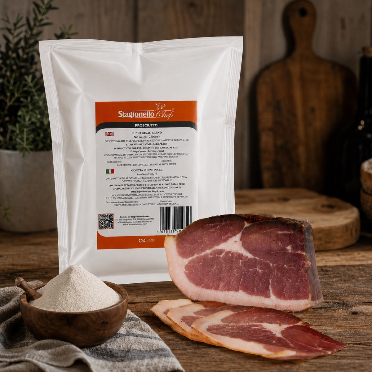 Concia funzionale Sicursal Prosciutti Stagionello® Chef, busta da 2500 g con prosciutto crudo affettato