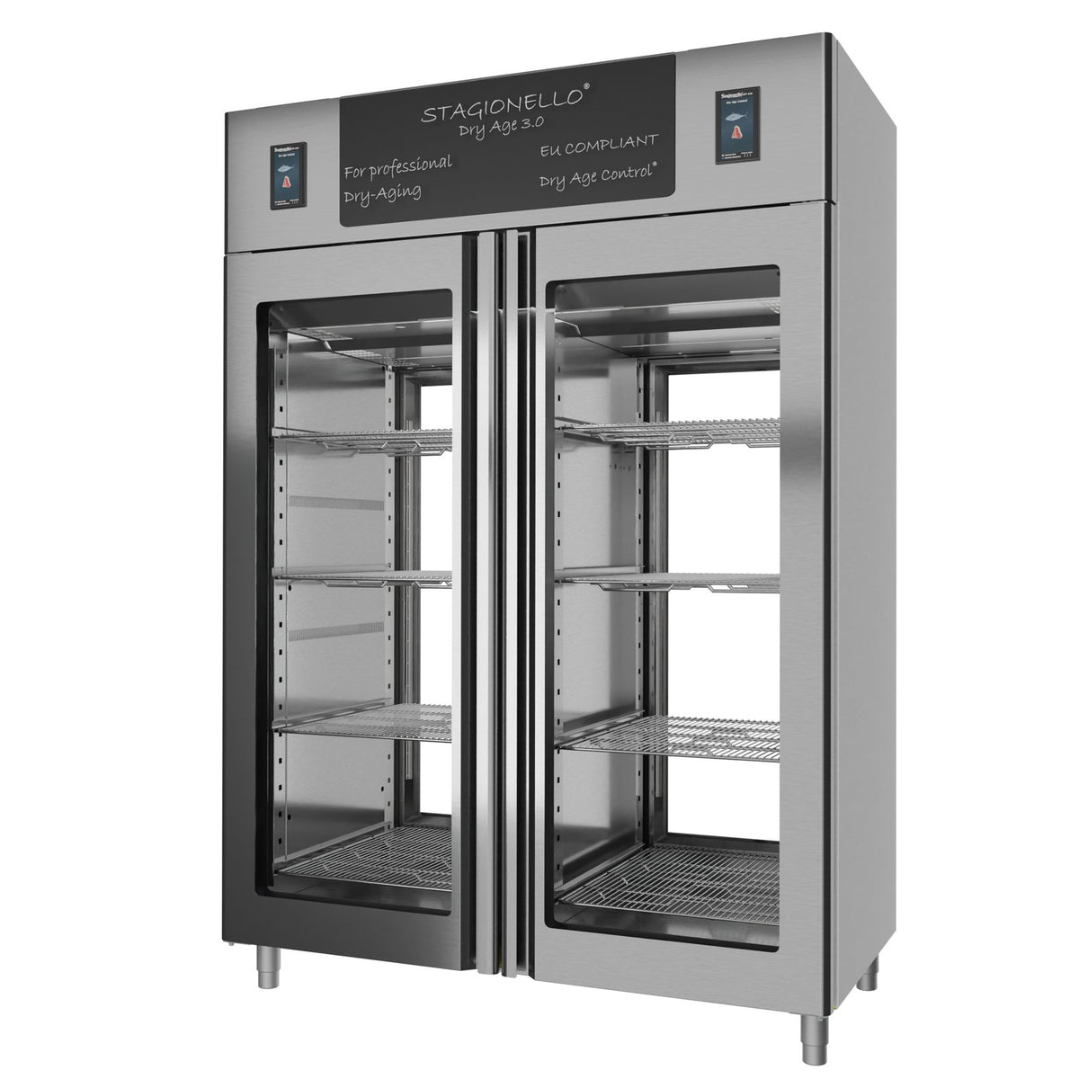 Stagionello® DRY AGE CONTROL® 1400 l TWIN 2 Vetri, inox, vista frontale