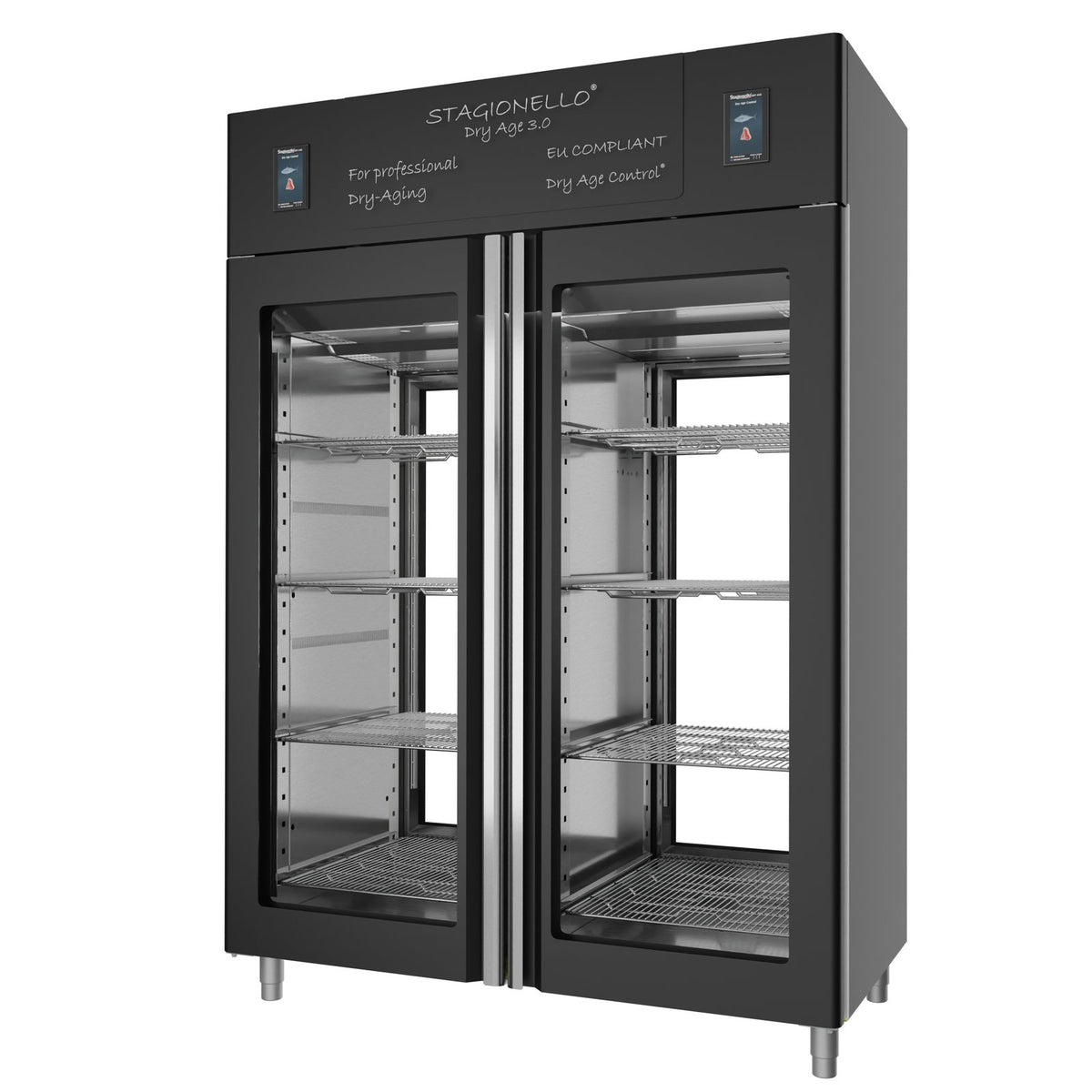 Stagionello® DRY AGE CONTROL® 1400 l TWIN 2 Vetri, nero, vista frontale