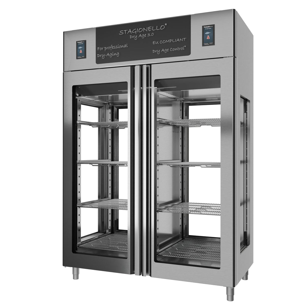 Stagionello® DRY AGE CONTROL® 1400 l TWIN 4 Vetri, inox, vista frontale