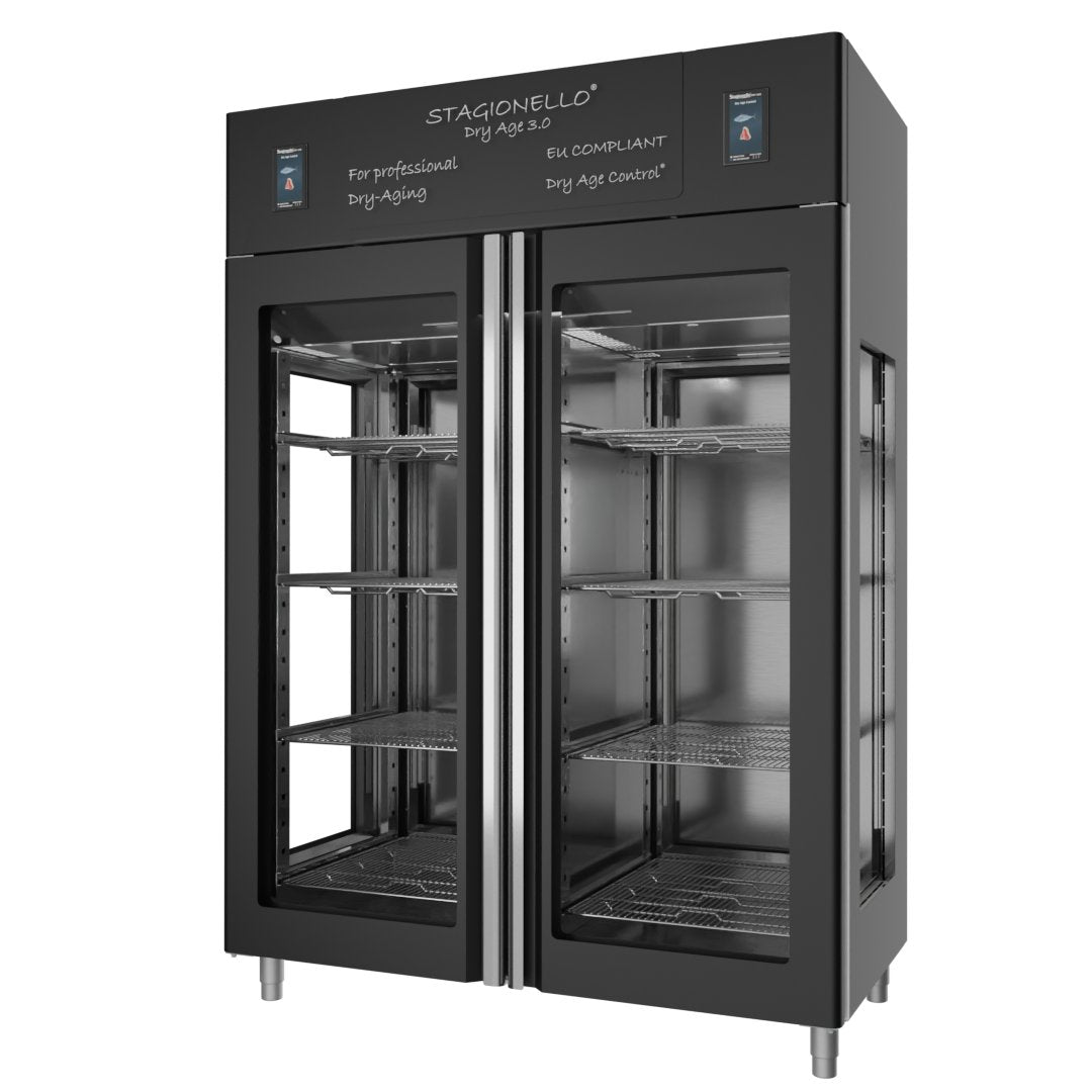 Stagionello® DRY AGE CONTROL® 1400 l TWIN 2 Vetri, nero, vista frontale, vetri laterali